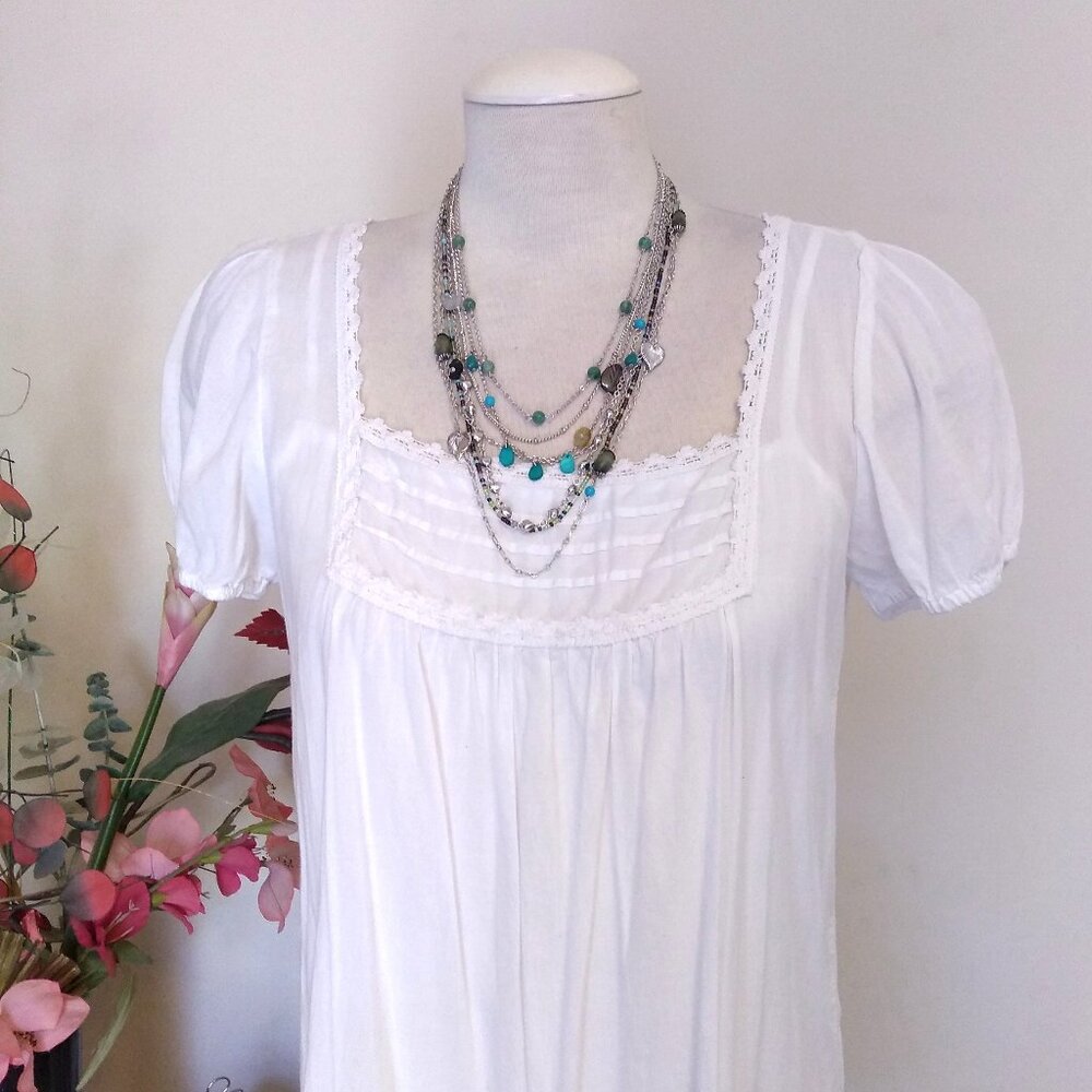 Vintage NEW Andante Handmade 7 Strand Teal Blue Beads Silver Necklace & Earrings
